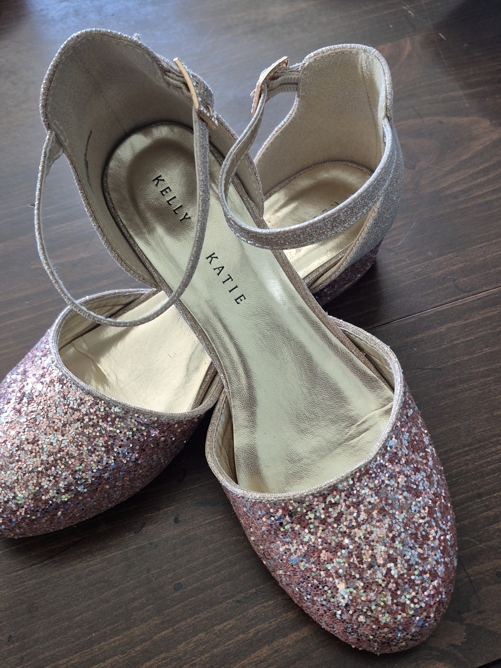 Kelly & Katie Pink Glitter Ankle-Strap Flats